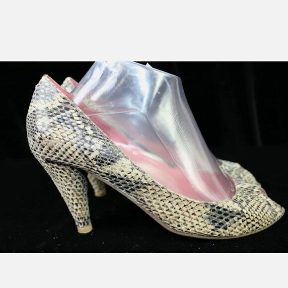 Jeffrey Campbell Snake Skin Peep Toe Print Heels. - Picture 1 of 8